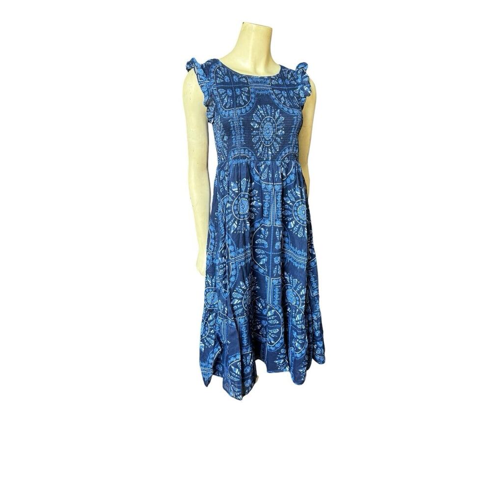 VINEYARD VINES Scarf-Print Smocked Midi-Dress In Deep Bay Size XS